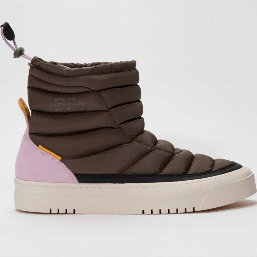 ONCEPT N.Y. Lima puffer alpine boots. Recycled, repurposed materials!